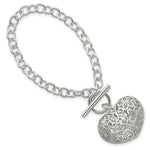 Загрузить изображение в средство просмотра галереи, Sterling Silver Puffy Filigree Floral Heart Toggle Bracelet 7.75 inches
