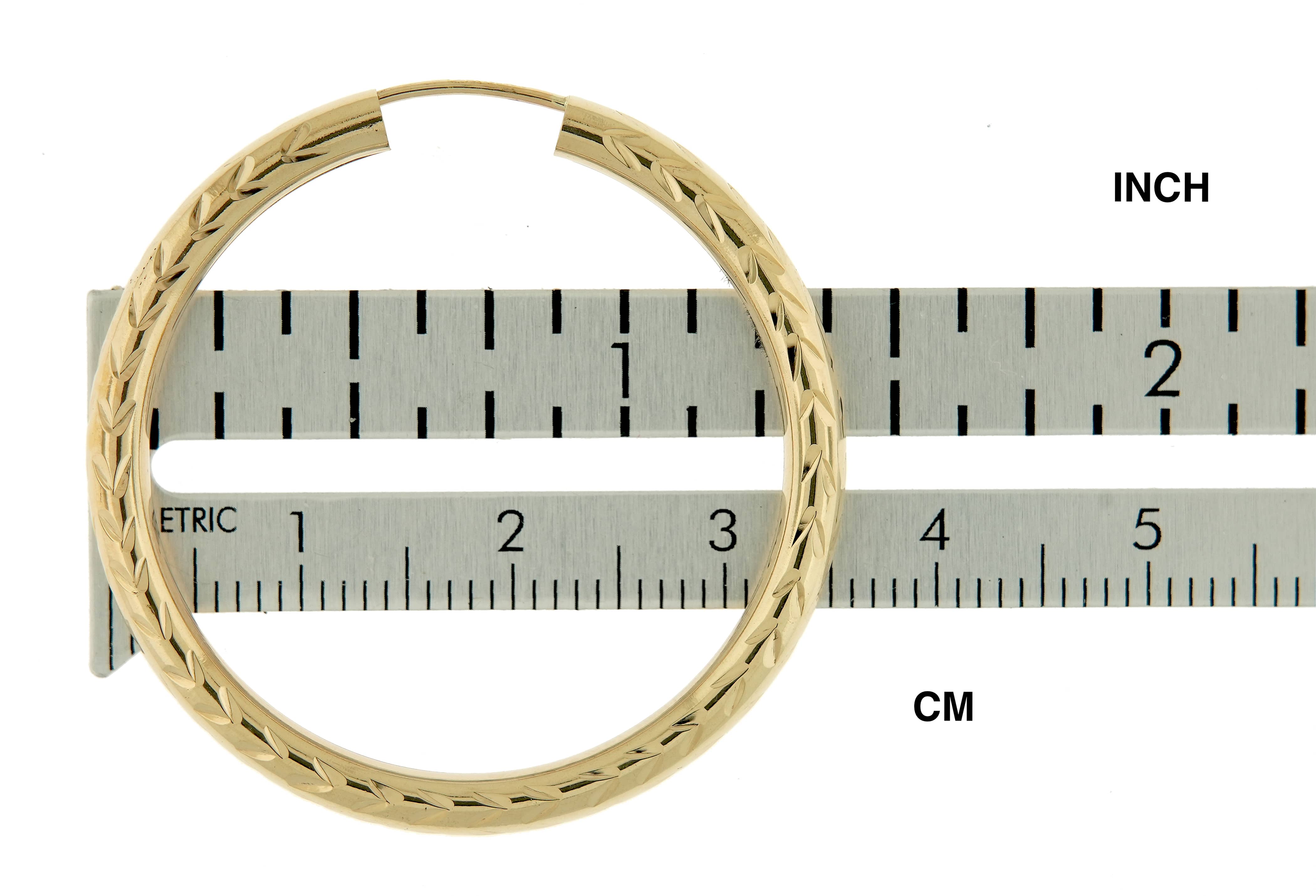 10K Yellow Gold Diamond Cut 33mm x 3mm Endless Hoop Earrings