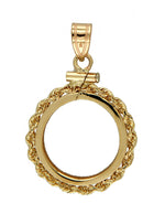 Lade das Bild in den Galerie-Viewer, 14K Yellow Gold 1/10 oz American Eagle 1/10 oz Krugerrand Coin Holder Holds 16.5mm Coins Rope Bezel Screw Top Pendant Charm
