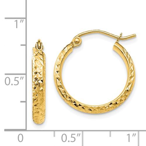 14k Yellow Gold 18mm x 2.5mm Diamond Cut Round Hoop Earrings