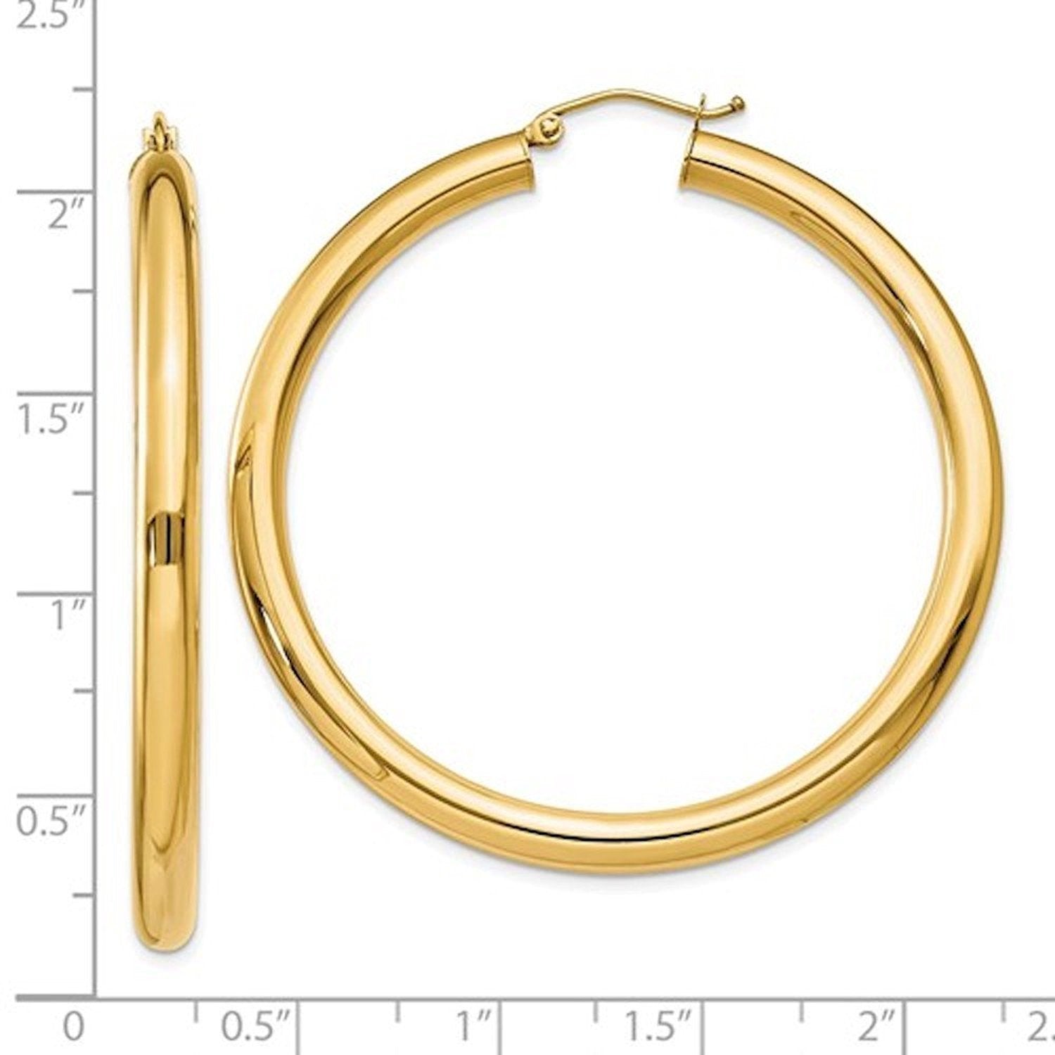 10K Yellow Gold Classic Round Hoop Earrings 50mmx4mm