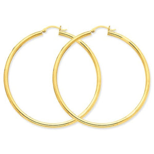 14K Yellow Gold 60mm x 3mm Lightweight Round Hoop Earrings