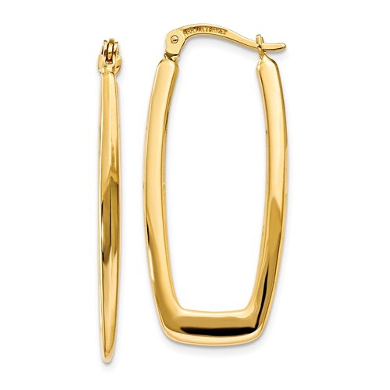 14k Yellow Gold Modern Contemporary Rectangle Hoop Earrings