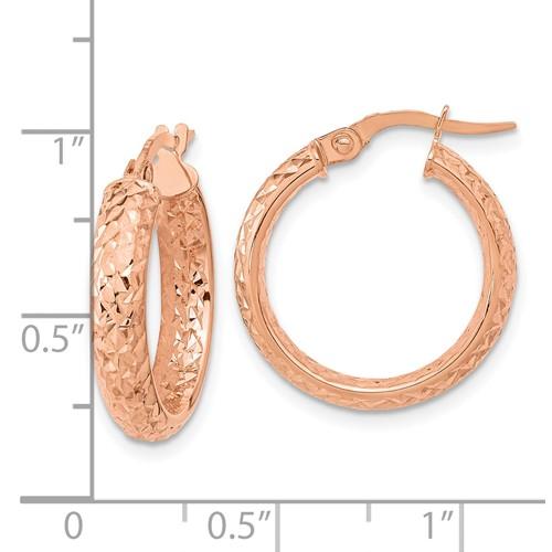 14k Rose Gold 19mm x 3.75mm Diamond Cut Inside Outside Round Hoop Earrings