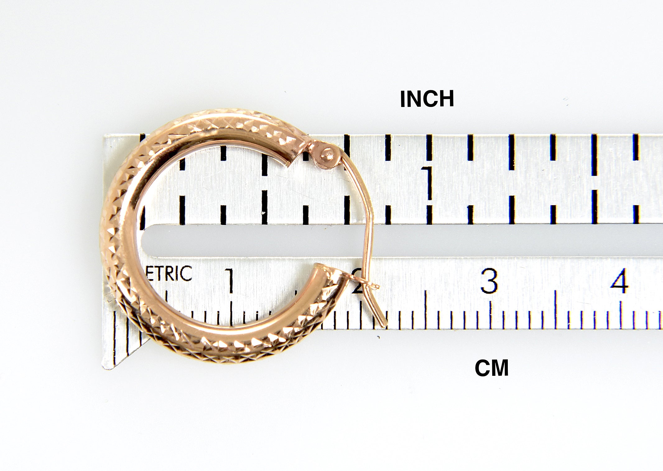 14k Rose Gold 20mm x 3mm Diamond Cut Round Hoop Earrings