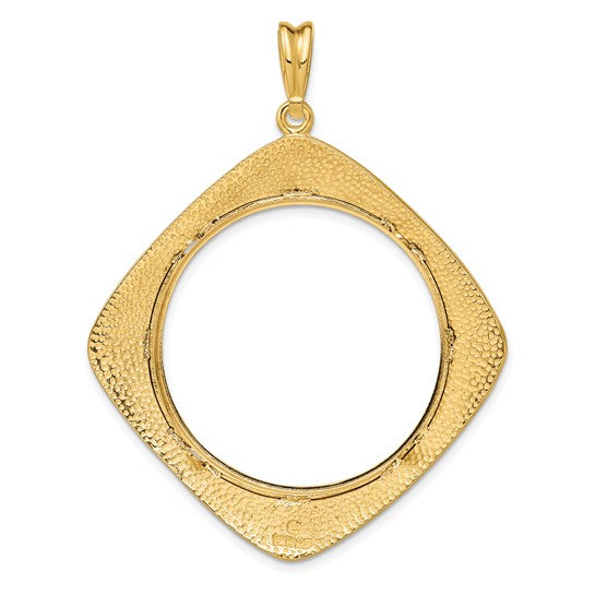 14k Yellow Gold Prong Coin Bezel Holder for 32.7mm Coins or 1 oz American Eagle or 1 oz Cat or 1 oz Krugerrand Diamond Shaped Beaded Pendant Charm
