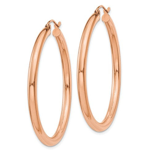 14K Rose Gold 40mm x 3mm Classic Round Hoop Earrings