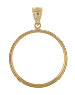 Load image into Gallery viewer, 14K Yellow Gold Holds 27mm x 2.2mm Coins or American Eagle 1/2 oz ounce South African Krugerrand 1/2 oz ounce Coin Holder Tab Back Frame Pendant
