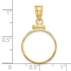 14K Yellow Gold Holds 16.5mm Coins or 1/10 oz American Eagle 1/10 oz Krugerrand Screw Top Coin Holder Bezel Pendant