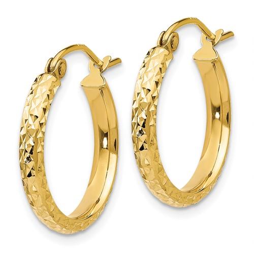 14k Yellow Gold 18mm x 2.5mm Diamond Cut Round Hoop Earrings