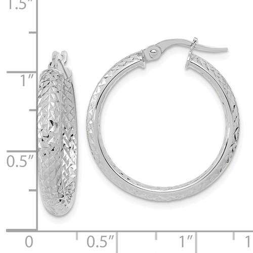 14k White Gold 25mm x 3.75mm Diamond Cut Inside Outside Round Hoop Earrings