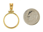 Afbeelding in Gallery-weergave laden, 14K Yellow Gold Holds 16.5mm Coins or 1/10 oz American Eagle 1/10 oz Krugerrand Screw Top Coin Holder Bezel Pendant

