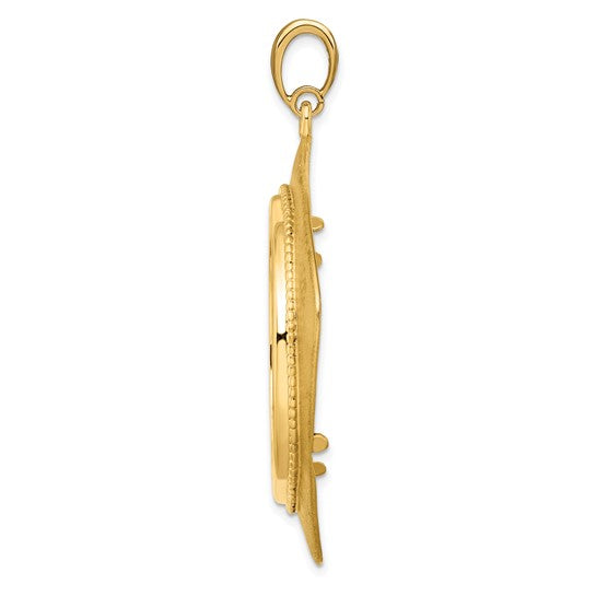 14k Yellow Gold Prong Coin Bezel Holder for 32.7mm Coins or 1 oz American Eagle or 1 oz Cat or 1 oz Krugerrand Diamond Shaped Beaded Pendant Charm