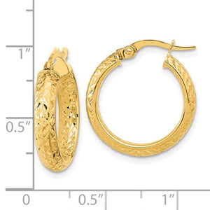 14k Yellow Gold 19mm x 3.75mm Diamond Cut Inside Outside Round Hoop Earrings