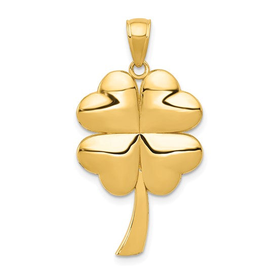 10K Yellow Gold 4-Leaf Clover Pendant Front View