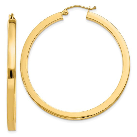 10K Yellow Gold Square Tube Hoop Earrings Front View