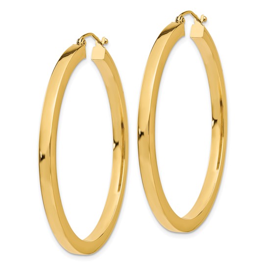 10K Yellow Gold Square Tube Hoop Earrings Angled View