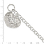 Ladda upp bild till gallerivisning, Sterling Silver Puffy Filigree Floral Heart Toggle Bracelet 7.75 inches
