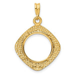 Load image into Gallery viewer, 14k Yellow Gold Prong Coin Bezel Holder Holds 15mm Coins or US $1 Dollar Type 2 Diamond Shaped Beaded Pendant Charm
