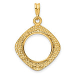 Charger l'image dans la galerie, 14k yellow gold prong coin bezel holder holds 15mm coins or us $1 dollar type 2 diamond shaped beaded pendant charm
