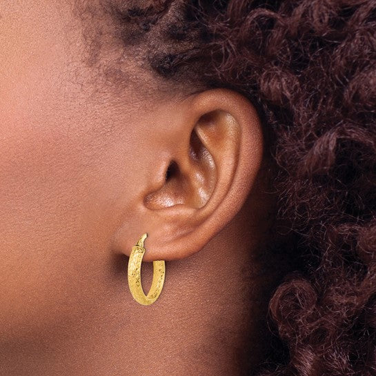 14k Yellow Gold 19mm x 3.75mm Diamond Cut Inside Outside Round Hoop Earrings