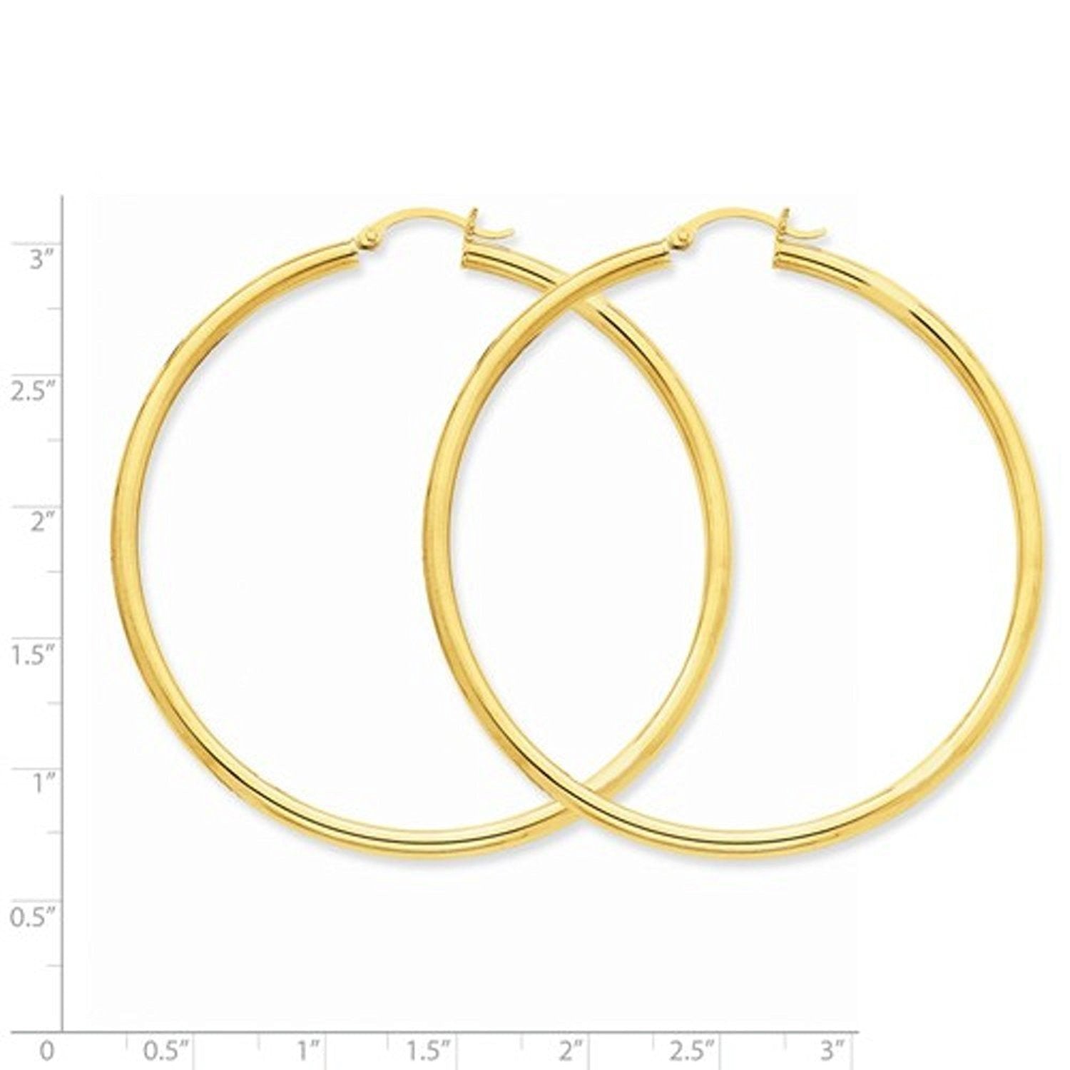 14K Yellow Gold 60mm x 3mm Lightweight Round Hoop Earrings