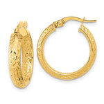 Загрузить изображение в средство просмотра галереи, 14k Yellow Gold 19mm x 3.75mm Diamond Cut Inside Outside Round Hoop Earrings

