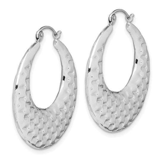10K White Gold Graduated Polished Textured Classic Round Hoop Earrings