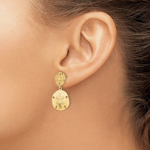 14k Yellow Gold Double Sand Dollar Starfish Dangle Earrings