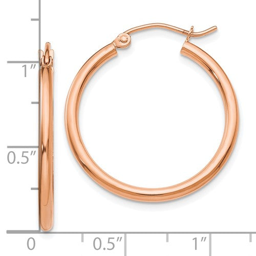 10k Rose Gold Classic Round Hoop Earrings 25mm x 2mm