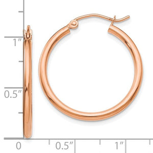 10k Rose Gold Classic Round Hoop Earrings 25mm x 2mm