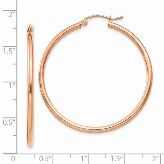 14K Rose Gold 40mm x 2mm Classic Round Hoop Earrings