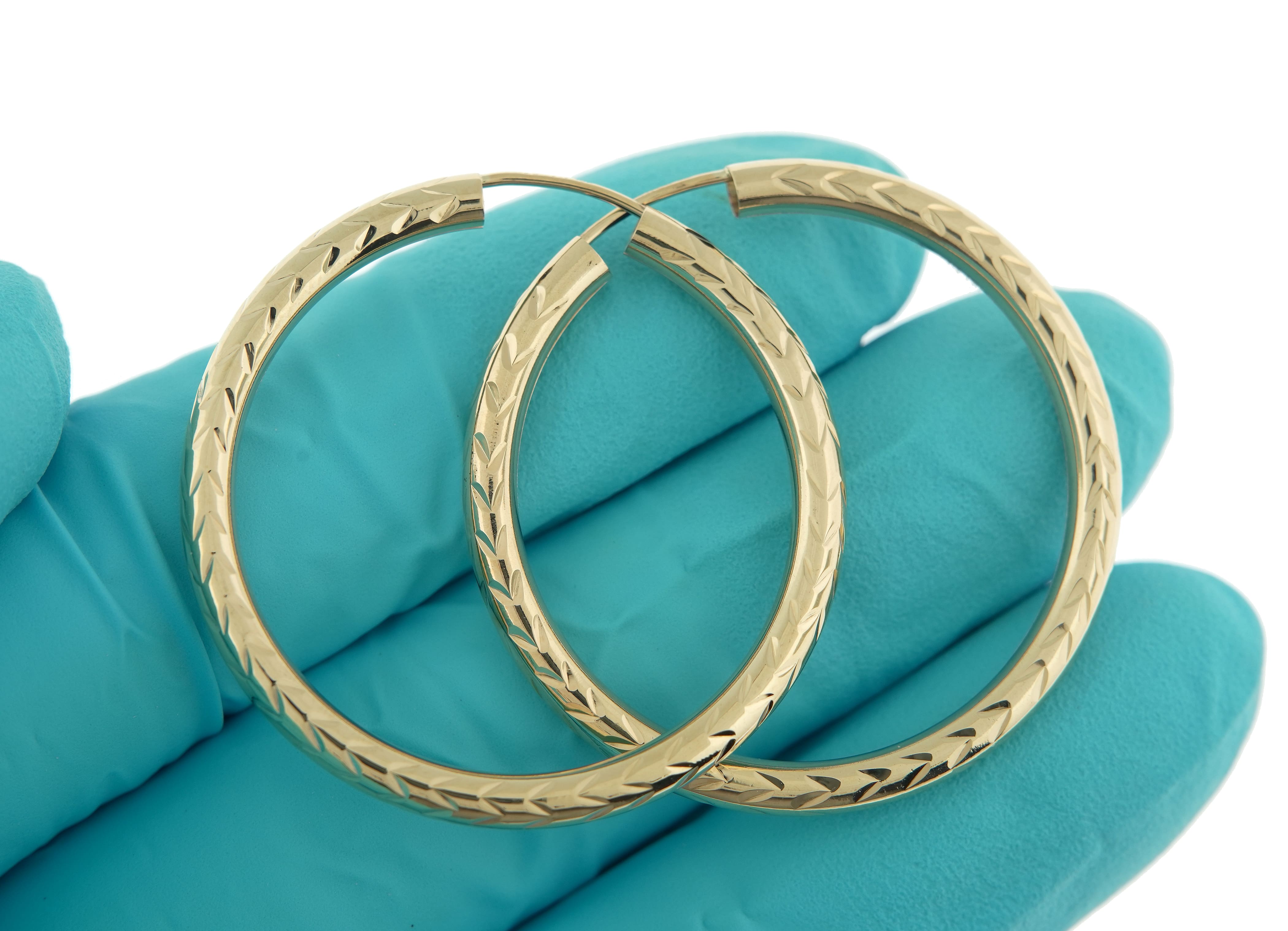 10K Yellow Gold Diamond Cut 33mm x 3mm Endless Hoop Earrings