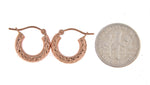 Kép betöltése a galériamegjelenítőbe: 14k Rose Gold Round Hoop Earrings with Texture Next to a US Dime Coin 
