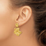 Load image into Gallery viewer, 14k Yellow Gold Plumeria Flower Post Drop Dangle Earrings
