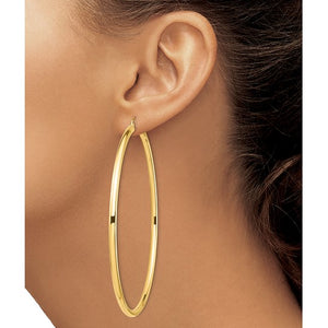 14K Yellow Gold 80mm x 3mm Extra Large Giant Gigantic Big Lightweight Round Classic Hoop Earrings