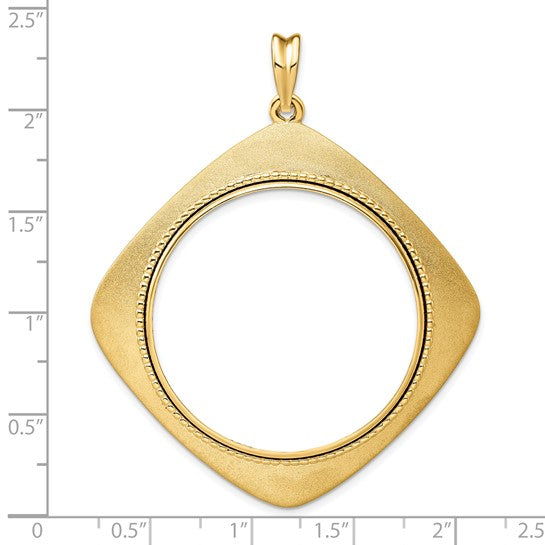 14k Yellow Gold Prong Coin Bezel Holder for 34.2mm Coins or $20 Dollar Liberty or US $20 Saint Gaudens Diamond Shaped Beaded Pendant Charm