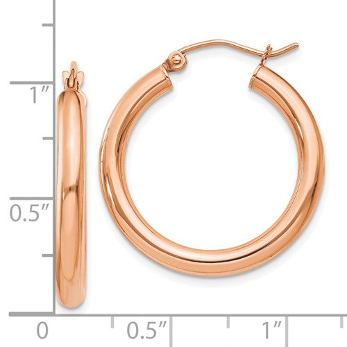 10k Rose Gold Classic Round Hoop Earrings 24mm x 3mm