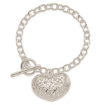 將圖片載入圖庫檢視器 Sterling Silver Puffy Filigree Floral Heart Toggle Bracelet 7.75 inches
