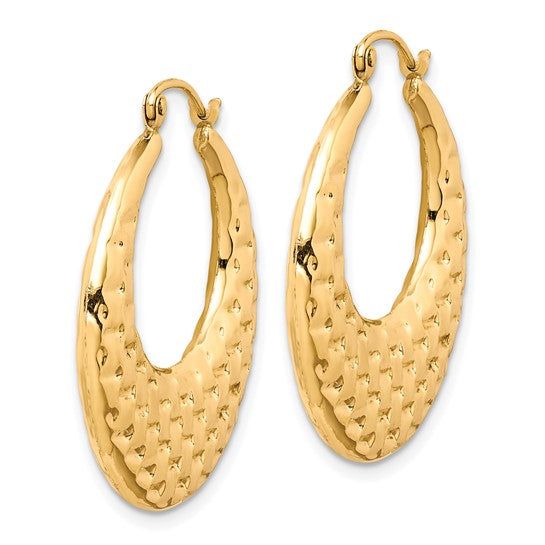 10K Yellow Gold Graduated Polished Textured Classic Round Hoop Earrings