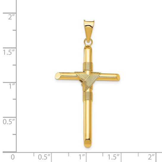 14k Yellow Gold Cross Polished 3D Hollow Pendant Charm 46mm x 23mm
