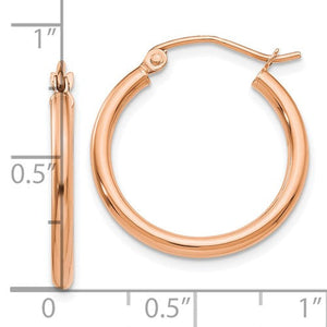 10k Rose Gold Classic Round Hoop Earrings 21mm x 2mm