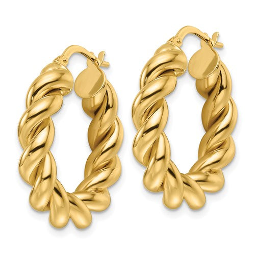 14k Yellow Gold Classic Round Twisted Hoop Earrings 25mm x 5.3mm