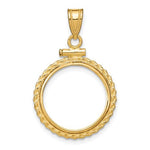 Load image into Gallery viewer, 14K Yellow Gold Coin Holder for 16.5mm Coins or 1/10 oz American Eagle 1/10 oz Krugerrand Rope Bezel Screw Top Pendant Charm
