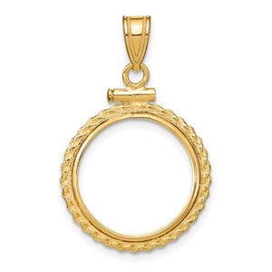 14K Yellow Gold Coin Holder for 16.5mm Coins or 1/10 oz American Eagle 1/10 oz Krugerrand Rope Bezel Screw Top Pendant Charm