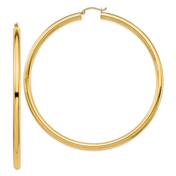 14K Yellow Gold 80mm x 4mm Extra Large Giant Gigantic Big Round Classic Hoop Earrings