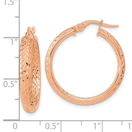 14k Rose Gold 25mm x 3.75mm Diamond Cut Inside Outside Round Hoop Earrings