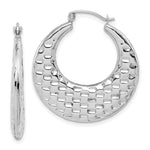Load image into Gallery viewer, 10K White Gold Graduated Polished Textured Classic Round Hoop Earrings
