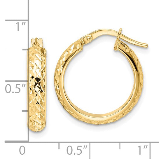 14K Yellow Gold 18mm x 4mm Diamond Cut Round Hoop Earrings