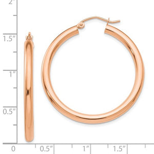 14K Rose Gold Classic Round Hoop Earrings 35mm x 3mm